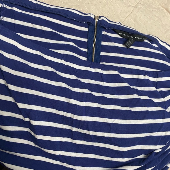 White House Black Market off shoulder stripe dress, large navy nautical skater - Picture 3 of 6